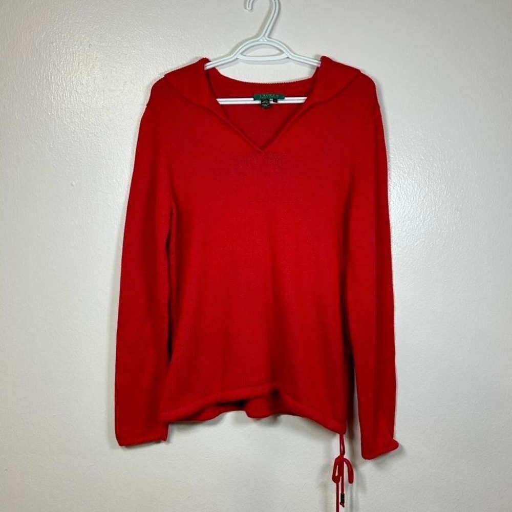 Lauren Ralph Lauren Womens Red Polo Sweater L Drawstring Waist Preppy Minimalist